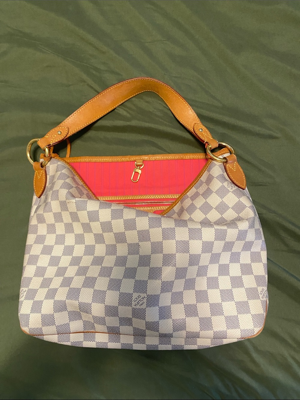 Louis Vuitton Damier Azur Shoulder Bag with Pink Interior and Tan Trim
